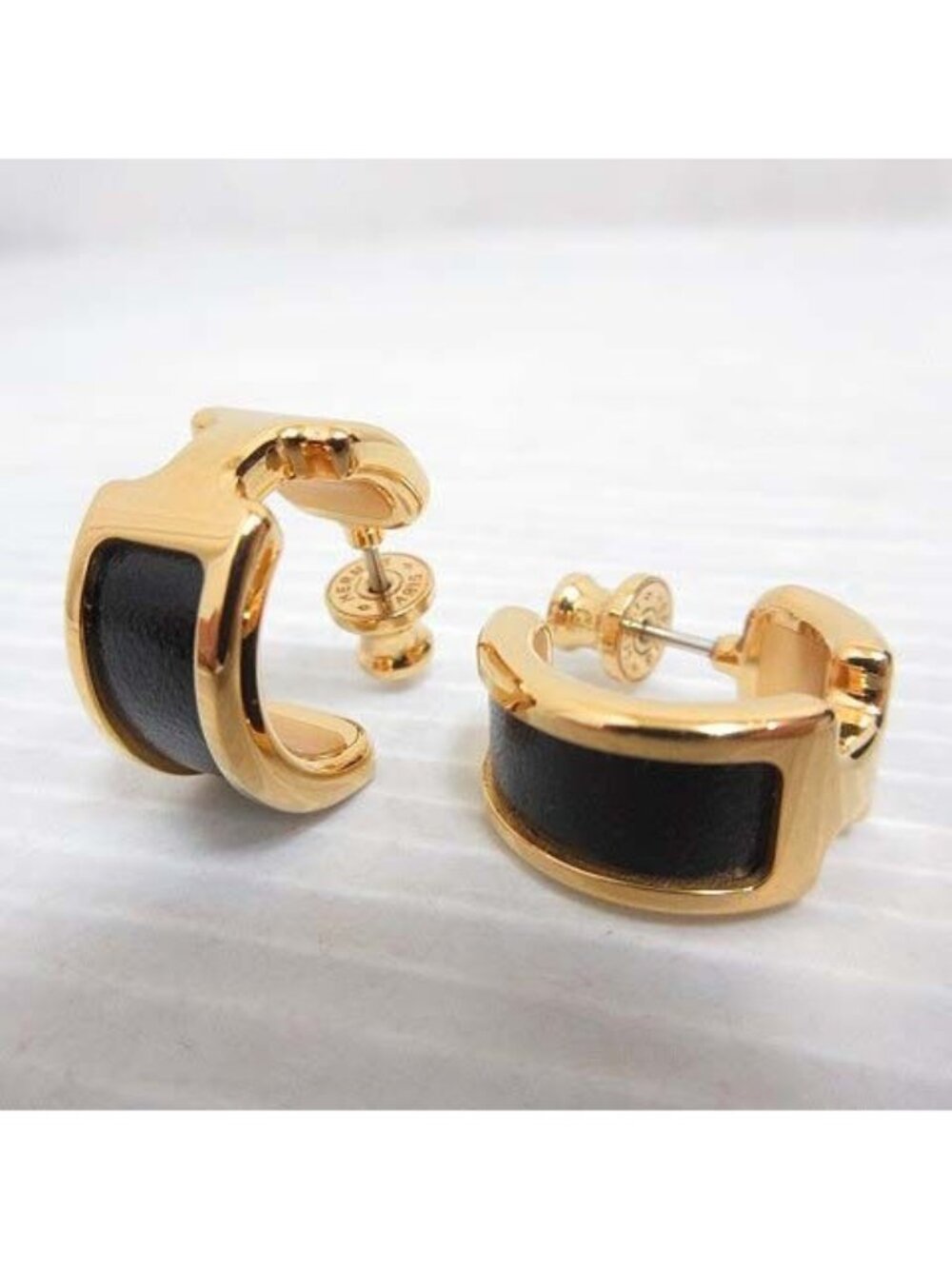 Hermes Olympe PM Earrings Black Gold Hoop